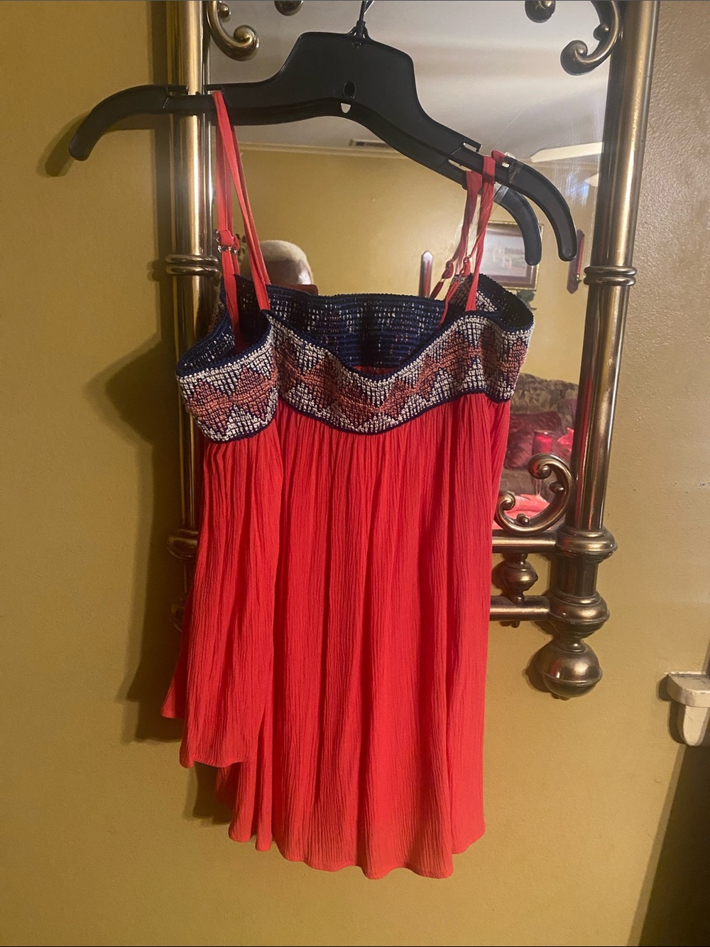 I.N. San Francisco Red Spaghetti Strap Embellished Bodice Top